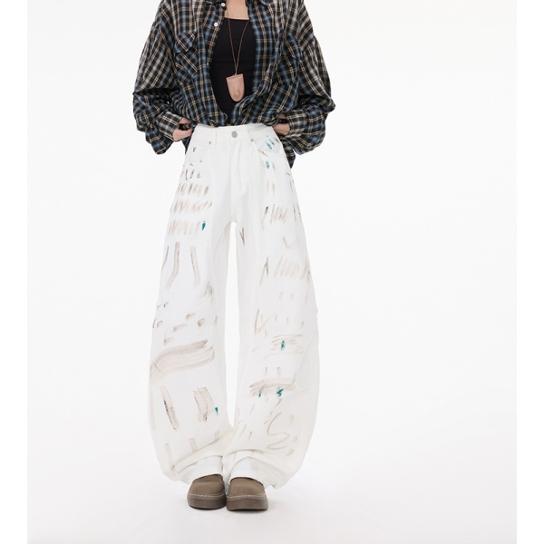 White Dirty Graffiti Machete Jeans For Women