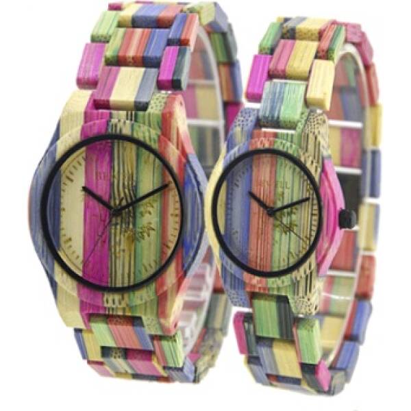 Colored Bamboo Wood Carving Couple Watch