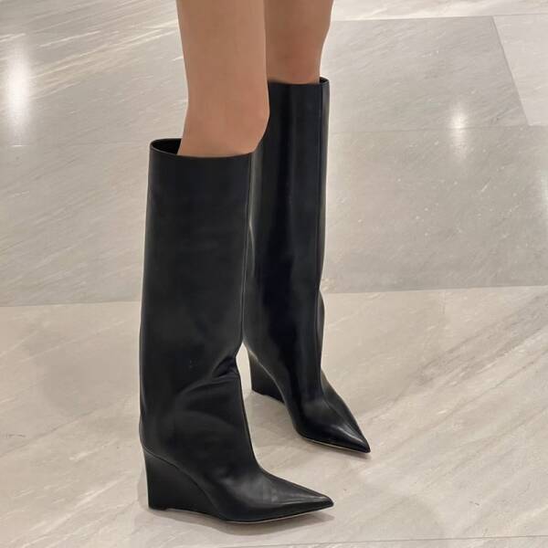 Women's Wide Tube Design Slim Straight Leg Wedge Heel Knight Boots