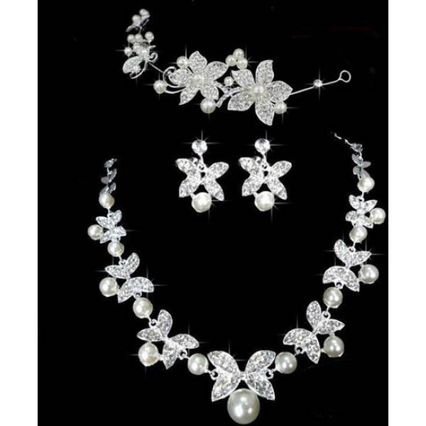 Butterfly Bridal Jewelry Set Chain Pearl Jewelry Three Piece Bridal Soft Chain Headdress Bridal Jewelry Set