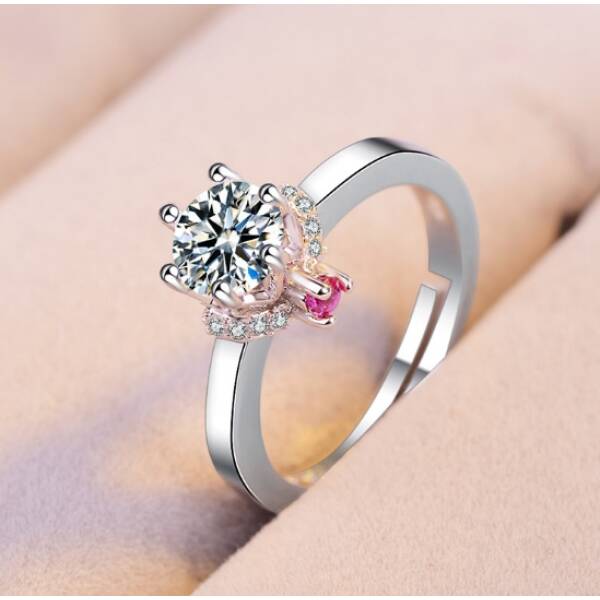 Classic six claw single diamond ring simulation plated 18k white goldring diamond engagement ring