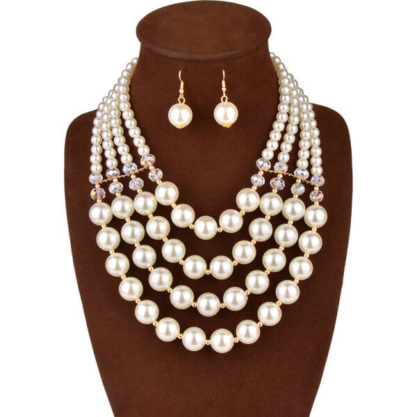 Europe necklace crystal pearl Long Necklace Earrings female bride jewelry set accessories