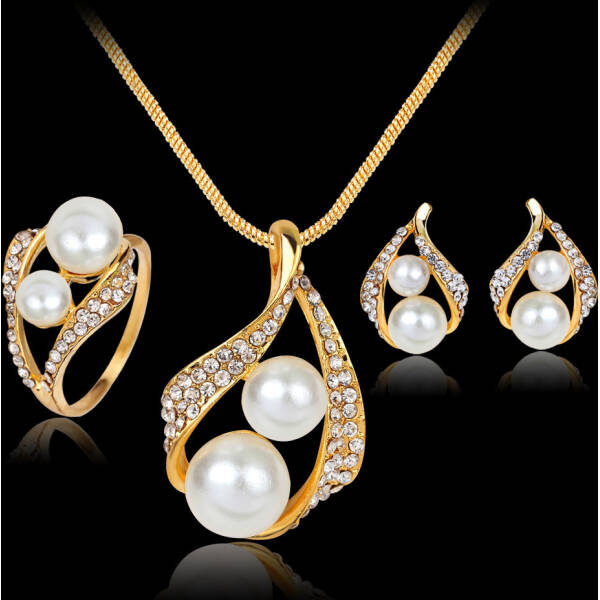 Three-piece Set Of Earrings Necklaces  Rings  And Pearls