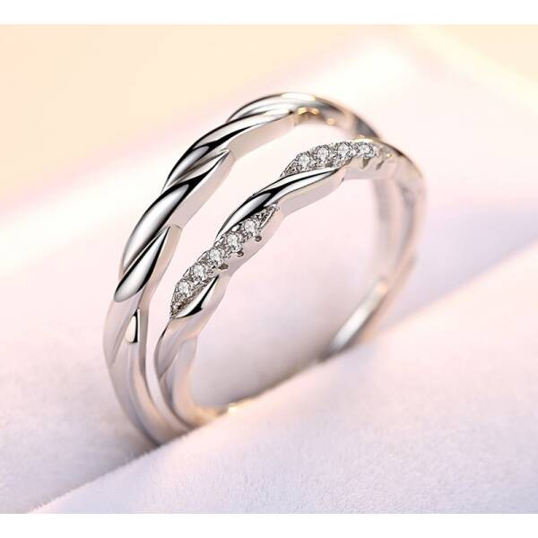 S925 sterling silver water ripple micro inlaid couple ring