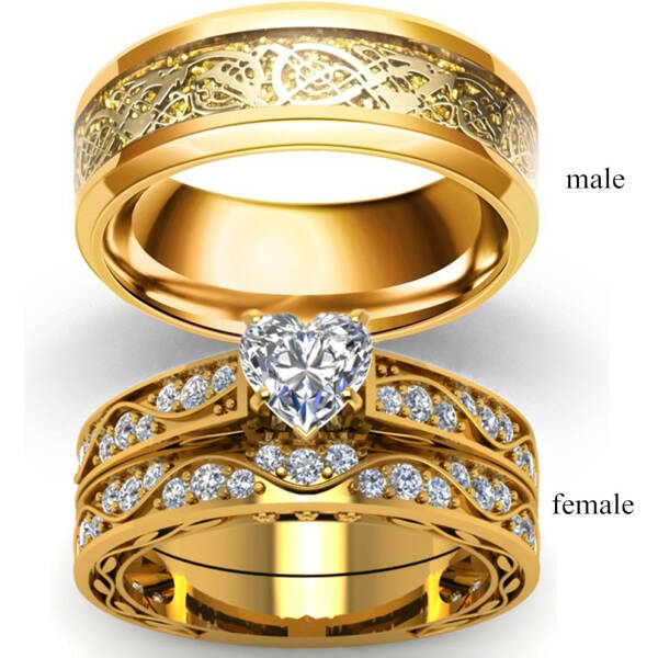 Couple Ring with Zircon Golden Dragon Ring