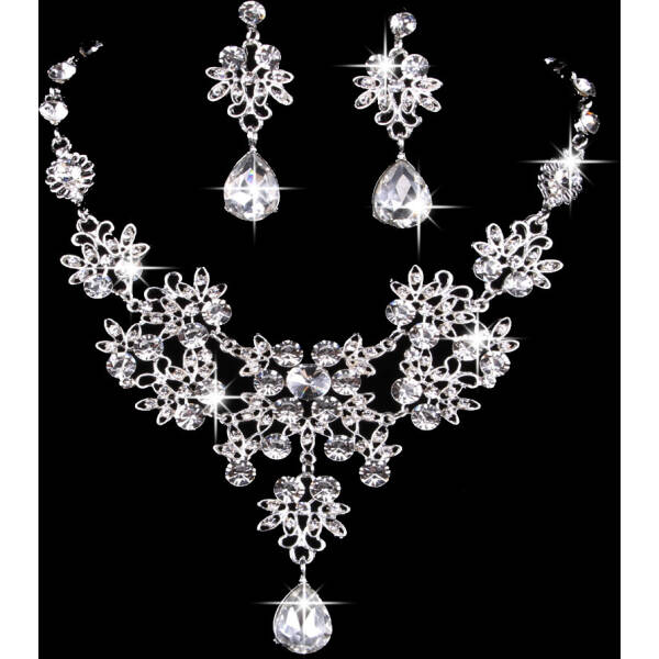 Butterfly Big Water Drop Necklace Earring Set Wedding