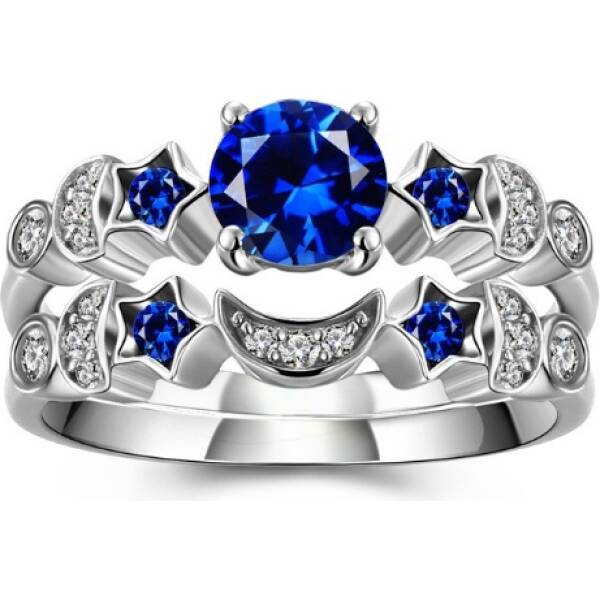 New creative moon ring women Europe and the United States inlaid blue gem engagement ring