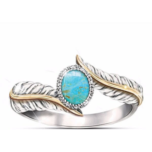 Zhen Rong wish hot selling new products, European and American extravagant inlaid Green Turquoise feather ring color ring party engagement ring