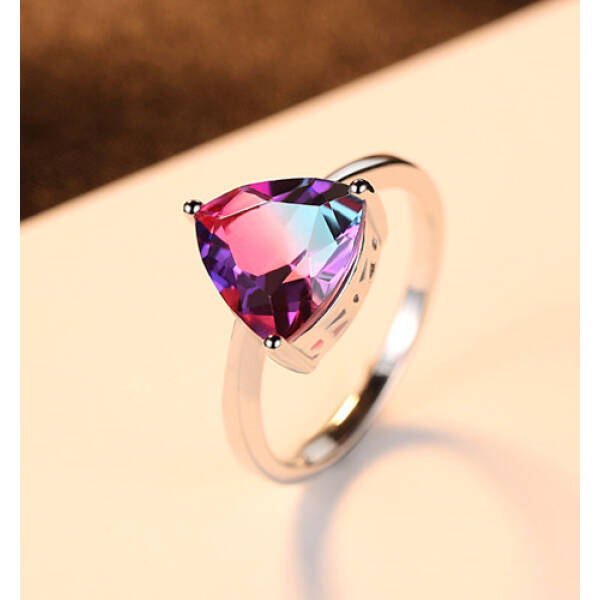 S925 Sterling Silver Ring Rainbow Stone Jewelry Ring